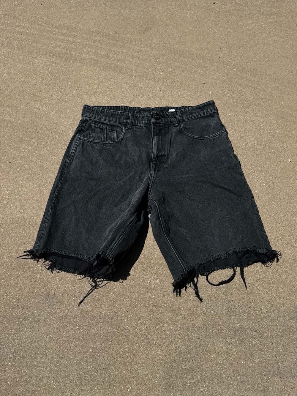 Volcom Black Distressed Denim Jorts Shorts Size 33